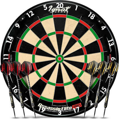 Professional Dart Board Set – Competition-Size Kenyan Sisal Target with Ultra-Thin Spider, 6 Steel Tip Darts, Mounting Kit & Game Accessories