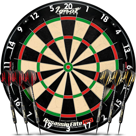 Professional Dart Board Set – Competition-Size Kenyan Sisal Target with Ultra-Thin Spider, 6 Steel Tip Darts, Mounting Kit & Game Accessories